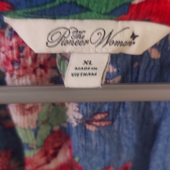 ! Pioneer Woman Floral 3/4 SLV Peasant Blouse XL Blue Tunic - Picture 3 of 5